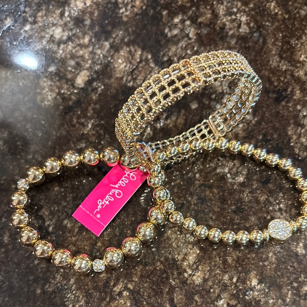Lilly Pulitzer Gold Cuff Bracelet with Textured Beads